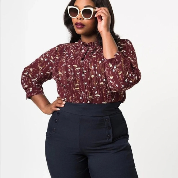 Unique Vintage 40’s Style Floral Audra Blouse, NWT - Picture 2 of 9